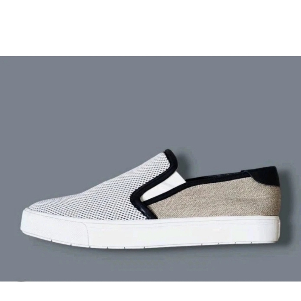 Vince Women’s Bram Black & Natural Leather Mesh Slip-On Designer Sneakers 7